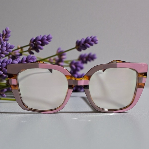 Unknown Accessories - Oversized Square Cat-Eye Fashion Glasses Pink/Mauve Tortoise Stripe